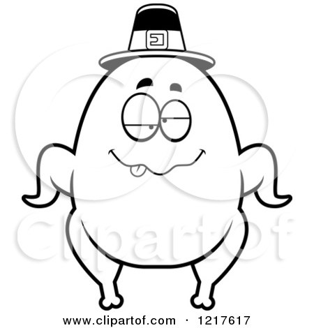 Clipart of a Black and White Drunk Pilgrim Turkey Character - Royalty Free Vector Illustration by Cory Thoman