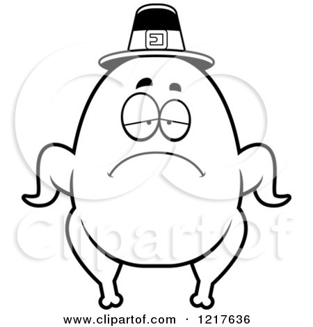 Clipart of a Black and White Depressed Pilgrim Turkey Character - Royalty Free Vector Illustration by Cory Thoman