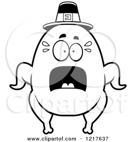 Clipart of a Black and White Scared Pilgrim Turkey Character - Royalty Free Vector Illustration by Cory Thoman