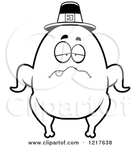 Clipart of a Black and White Sick Pilgrim Turkey Character - Royalty Free Vector Illustration by Cory Thoman