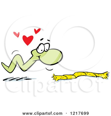 Clipart of an Infatuated Worm Confusing a Rope with Another Worm - Royalty Free Vector Illustration by Johnny Sajem