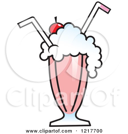 Clipart of a Strawberry Milkshake with Two Straws - Royalty Free Vector Illustration by Johnny Sajem