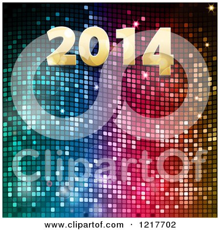 Clipart of a Golden New Year 2014 over Colorful Mosasic - Royalty Free Vector Illustration by elaineitalia