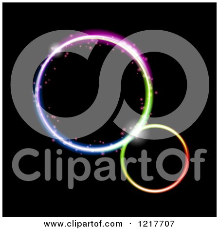 Clipart of Colorful Neon Rings on Black - Royalty Free Vector Illustration by elaineitalia