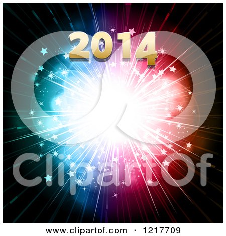 Clipart of a Golden New Year 2014 over a Colorful Starburst - Royalty Free Vector Illustration by elaineitalia