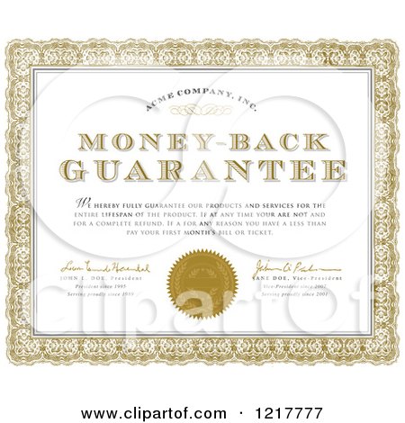 Clipart of a Money Back Guarantee Certificate - Royalty Free Vector Illustration by BestVector