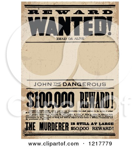 Clipart of a Reward Wanted Distressed Sign with Text Space - Royalty Free Vector Illustration by BestVector