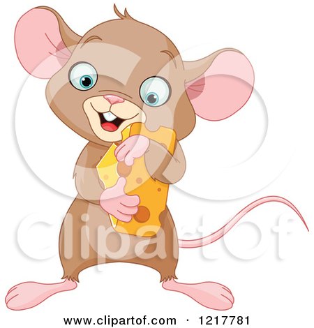 Clipart of a Cute Baby Mouse Hugging Cheese - Royalty Free Vector Illustration by Pushkin