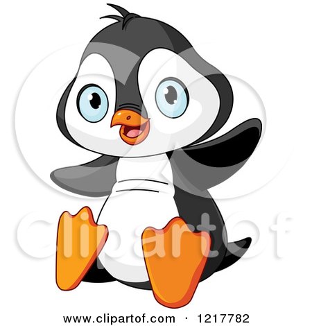 Clipart of a Cute Baby Penguin Holding up His Wings - Royalty Free Vector Illustration by Pushkin