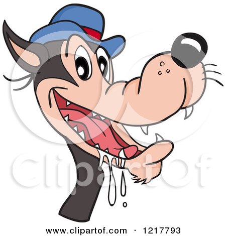 Clipart of a Hungry Drooling Wolf Wearing a Hat - Royalty Free Vector Illustration by LaffToon