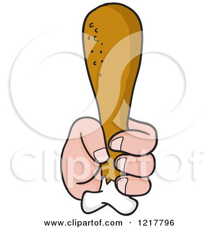 Clipart of a Hand Holding a Chicken Drumstick - Royalty Free Vector Illustration by LaffToon