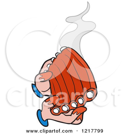 Clipart of a Pair of Hands Holding Hot Saucy Bbq Ribs - Royalty Free Vector Illustration by LaffToon