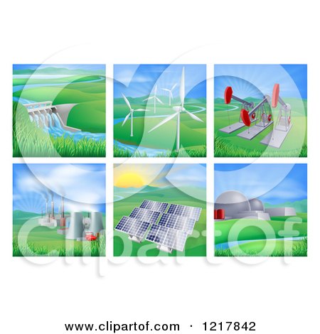 Clipart of Power and Energy Generation Plants and Landscapes - Royalty Free Vector Illustration by AtStockIllustration