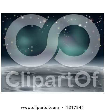 Clipart of a Cratered Moon Landscape with Stars - Royalty Free Vector Illustration by AtStockIllustration