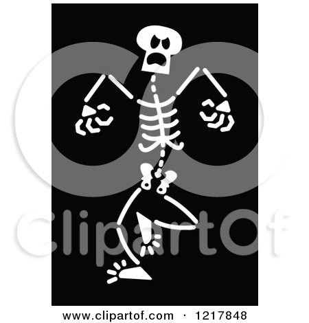 Clipart of a White Angry Skeleton on Black - Royalty Free Vector Illustration by Zooco