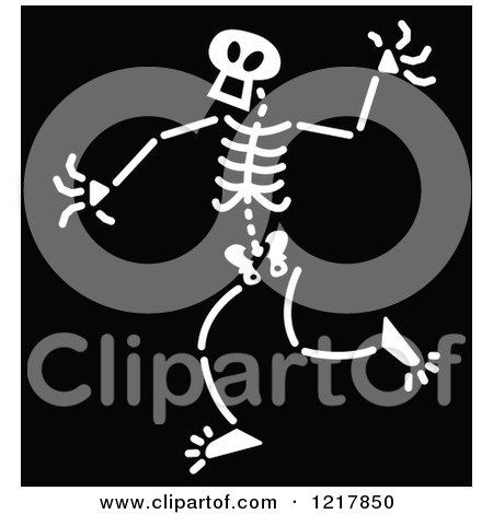 Clipart of a White Surprised Skeleton on Black - Royalty Free Vector Illustration by Zooco
