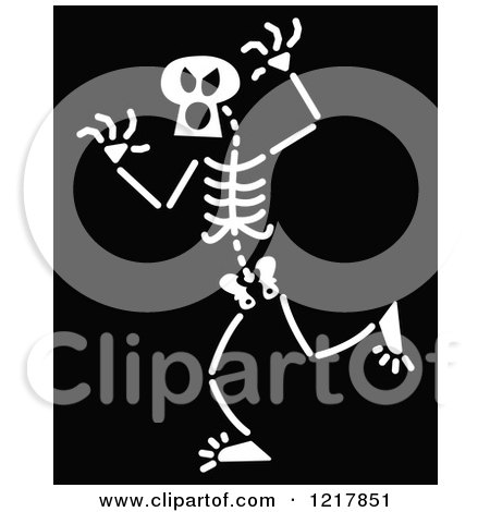Clipart of a White Scaring Skeleton on Black - Royalty Free Vector Illustration by Zooco