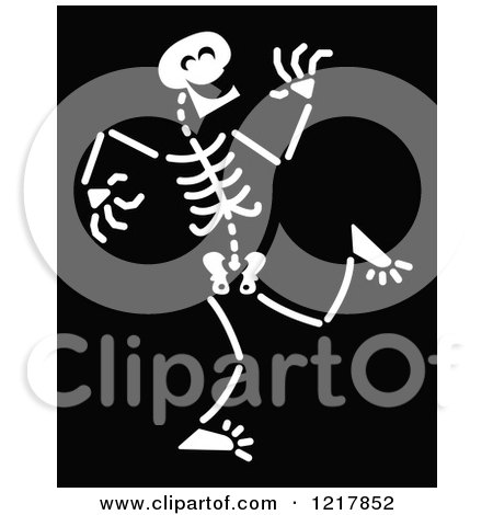 Clipart of a White Laughing Skeleton on Black - Royalty Free Vector Illustration by Zooco