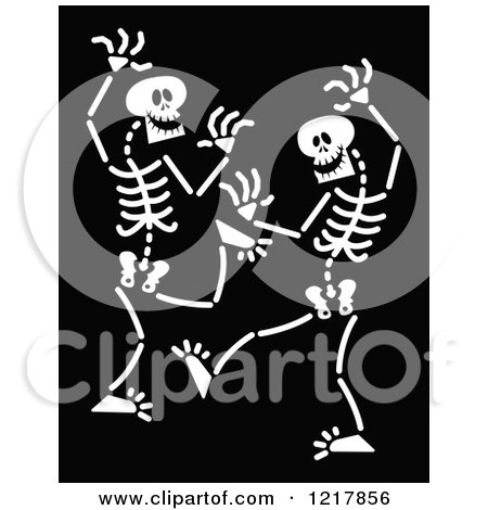 Clipart of White Dancing Skeletons on Black - Royalty Free Vector Illustration by Zooco