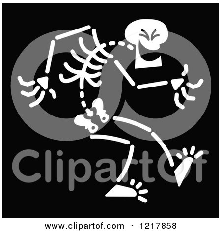 Clipart of a White Naughty Skeleton on Black - Royalty Free Vector Illustration by Zooco
