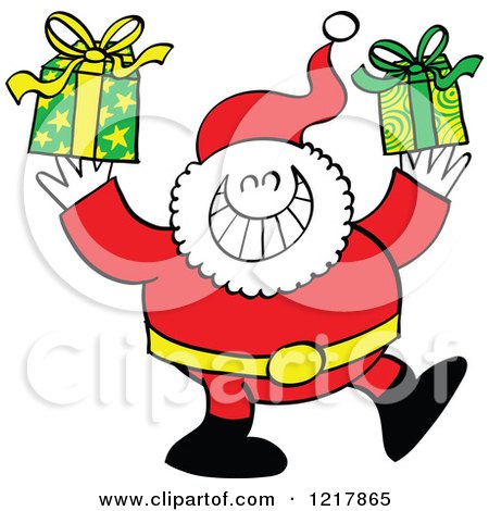 Clipart of Santa Claus Carrying Gifts - Royalty Free Vector Illustration by Zooco