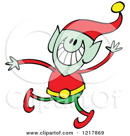 Clipart of a Christmas Elf Waving - Royalty Free Vector Illustration by Zooco