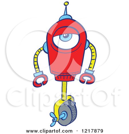 Clipart of a Bad Mood Robot on One Wheel - Royalty Free Vector Illustration by Zooco