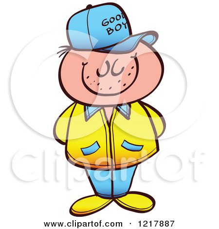 Clipart of a Grinning Kid Wearing a Good Boy Cap - Royalty Free Vector Illustration by Zooco