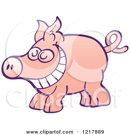 Clipart of a Cartoon Grinning Pig - Royalty Free Vector Illustration by Zooco