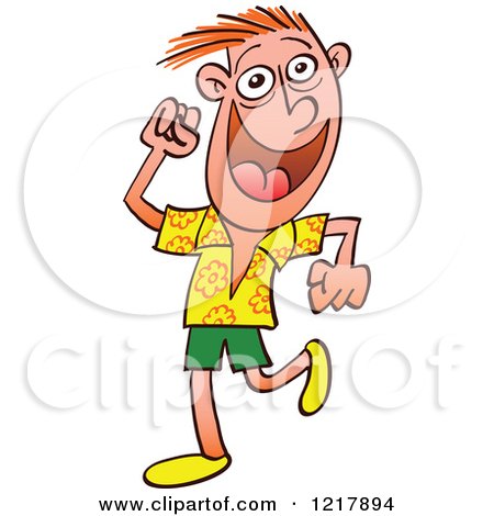 Clipart of a Happy Summer Man Walking - Royalty Free Vector Illustration by Zooco