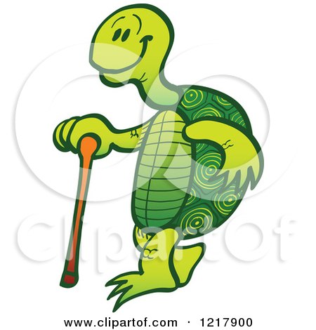 Clipart of an Old Tortoise Walking with a Cane - Royalty Free Vector Illustration by Zooco