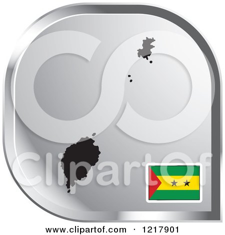 Clipart of a Silver Sao Tome and Principe Map and Flag Icon - Royalty Free Vector Illustration by Lal Perera