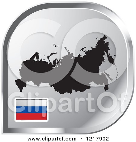 Clipart of a Silver Russia Map and Flag Icon - Royalty Free Vector Illustration by Lal Perera