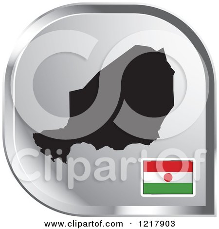 Clipart of a Silver Niger Map and Flag Icon - Royalty Free Vector Illustration by Lal Perera