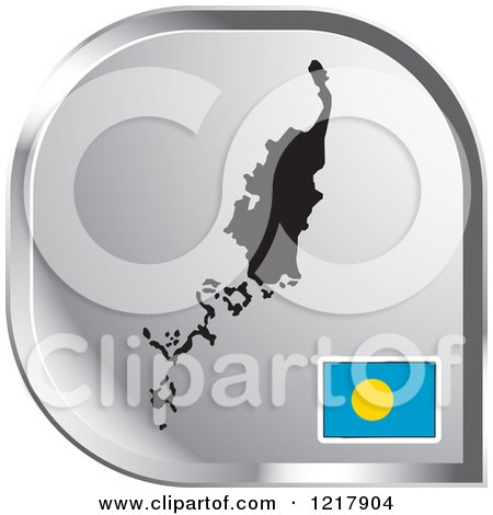 Clipart of a Silver Palau Map and Flag Icon - Royalty Free Vector Illustration by Lal Perera