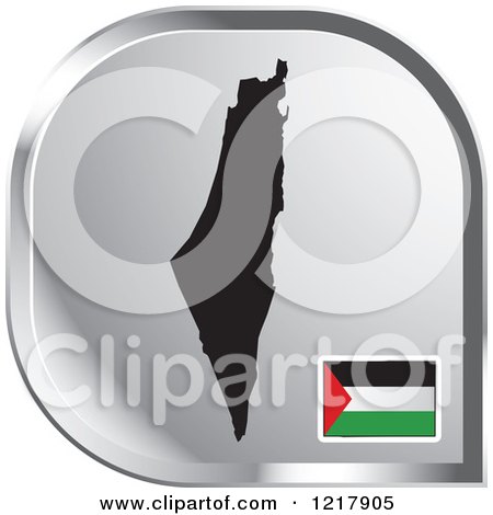 Clipart of a Silver Palestine Map and Flag Icon - Royalty Free Vector Illustration by Lal Perera