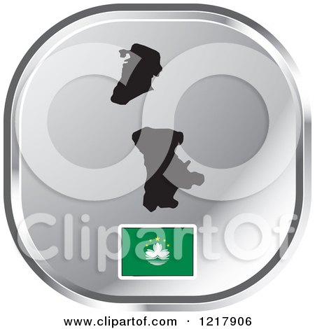 Clipart of a Silver Macau Map and Flag Icon - Royalty Free Vector Illustration by Lal Perera