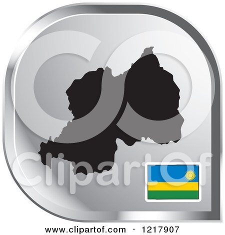 Clipart of a Silver Rwanda Map and Flag Icon - Royalty Free Vector Illustration by Lal Perera