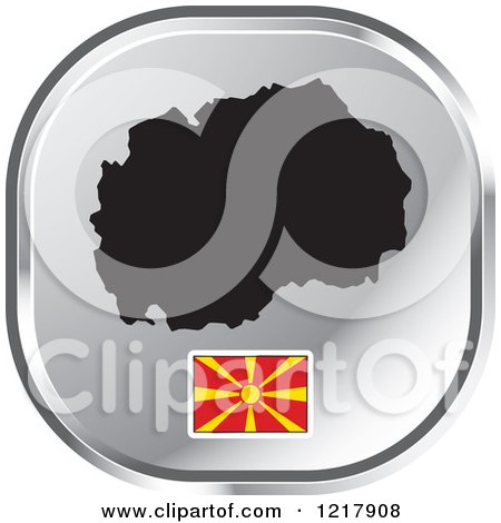 Clipart of a Silver Macedonia Map and Flag Icon - Royalty Free Vector Illustration by Lal Perera