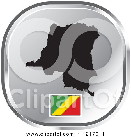 Clipart of a Silver Republic of the Congo Map and Flag Icon - Royalty Free Vector Illustration by Lal Perera