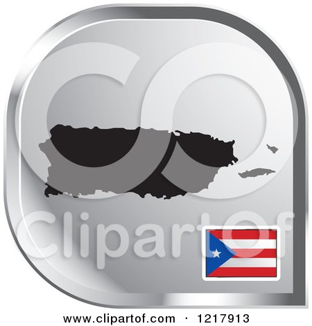Clipart of a Silver Puerto Rico Map and Flag Icon - Royalty Free Vector Illustration by Lal Perera