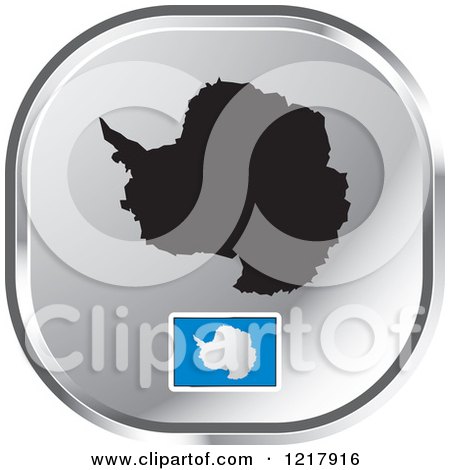 Clipart of a Silver Antarctica Map and Flag Icon - Royalty Free Vector Illustration by Lal Perera