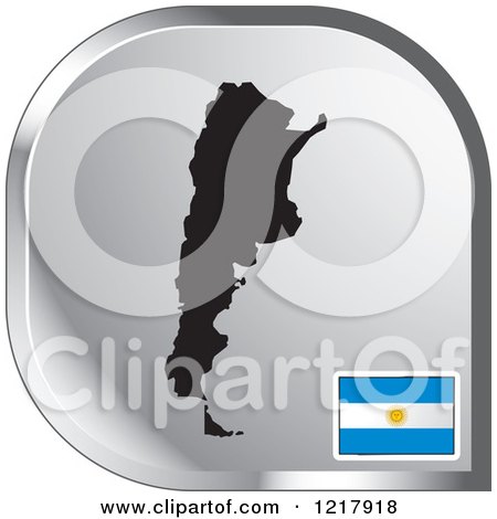 Clipart of a Silver Argentina Map and Flag Icon - Royalty Free Vector Illustration by Lal Perera