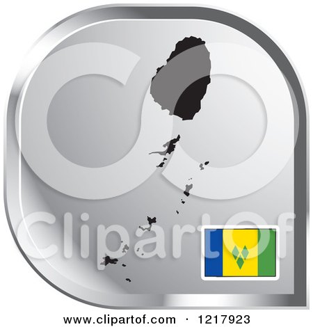 Clipart of a Silver Saint Vincent and the Grenadines Map and Flag Icon - Royalty Free Vector Illustration by Lal Perera