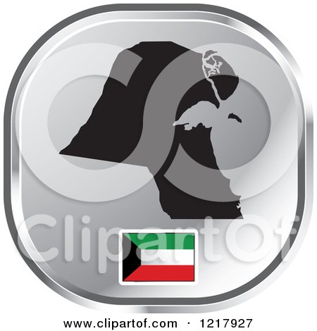 Clipart of a Silver Kuwait Map and Flag Icon - Royalty Free Vector Illustration by Lal Perera