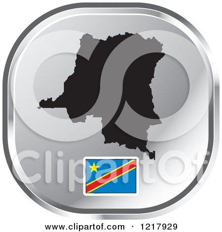 Clipart of a Silver Democratic Republic of Congo Map and Flag Icon - Royalty Free Vector Illustration by Lal Perera