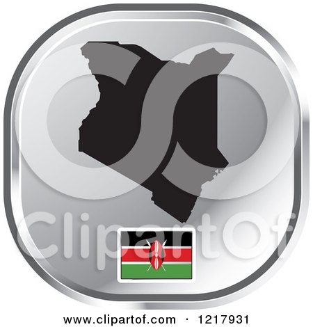 Clipart of a Silver Kenya Map and Flag Icon - Royalty Free Vector Illustration by Lal Perera