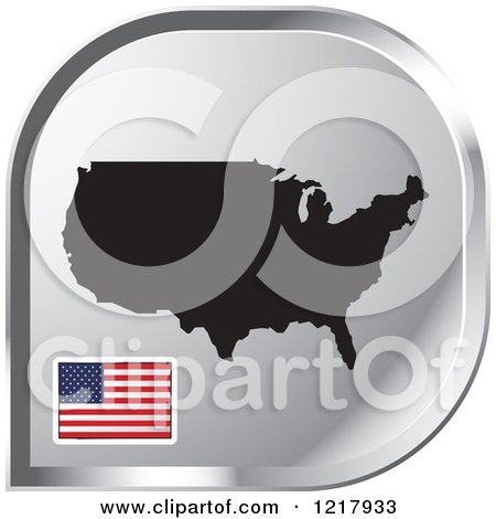 Clipart of a Silver United States Map and Flag Icon - Royalty Free Vector Illustration by Lal Perera