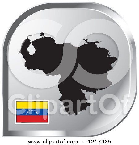 Clipart of a Silver Venezuela Map and Flag Icon - Royalty Free Vector Illustration by Lal Perera