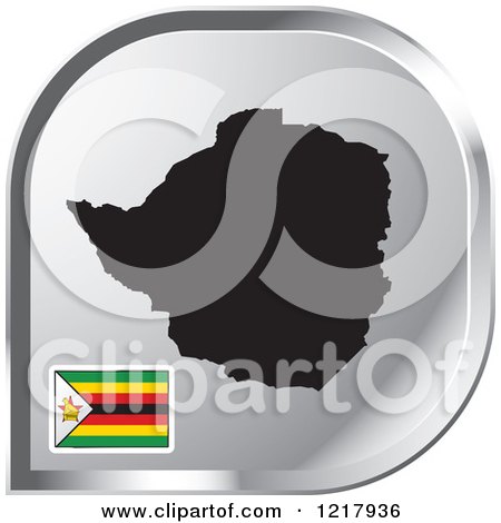 Clipart of a Silver Zimbabwe Map and Flag Icon - Royalty Free Vector Illustration by Lal Perera
